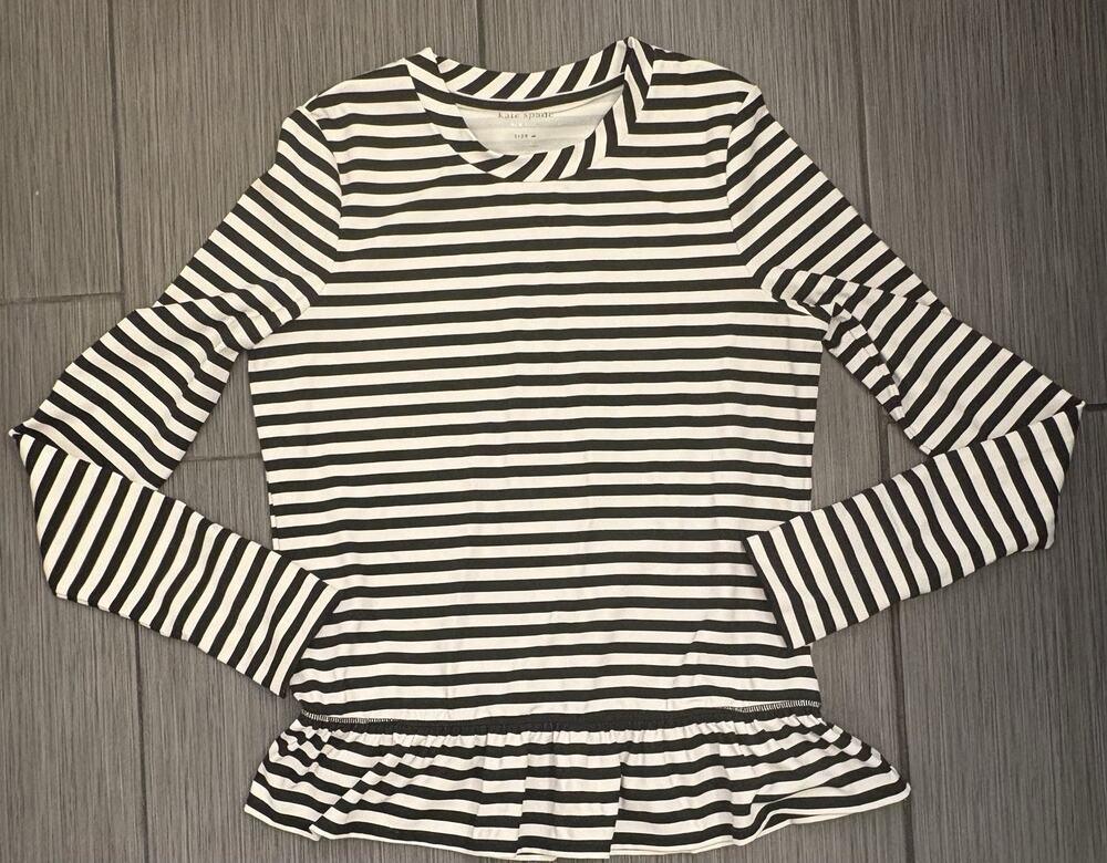Kate Spade Black/White Striped Peplum Hem Long Sleeve Top Women’s Medium